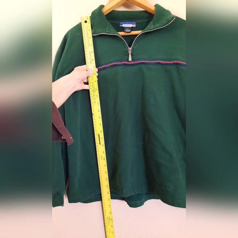 Green Club Room Quarter Zip Sweater Sweatshirt Stripe Preppy Sporty